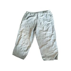 Flax Jeanne Engelhart Women's 2X Linen Crop Pants  Elastic Waist Wide Leg gray